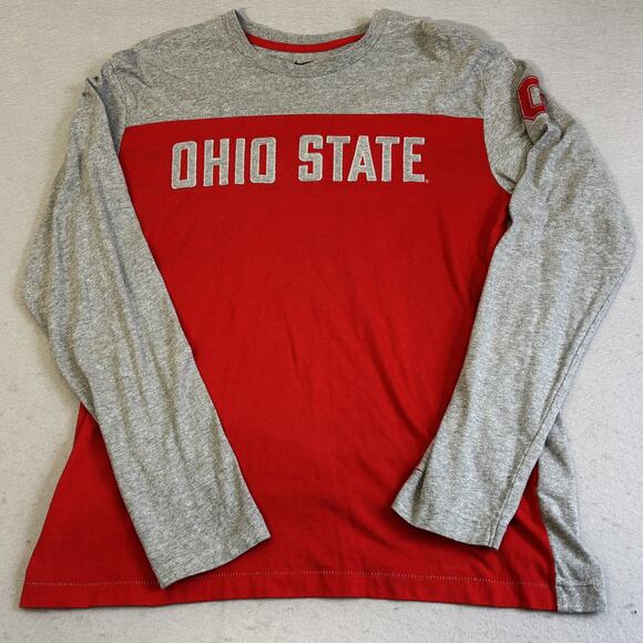 Vtg Nike Ohio State Buckeyes Shirt Mens Lg Single Stitch NCAA College Red Gray - Picture 1 of 8